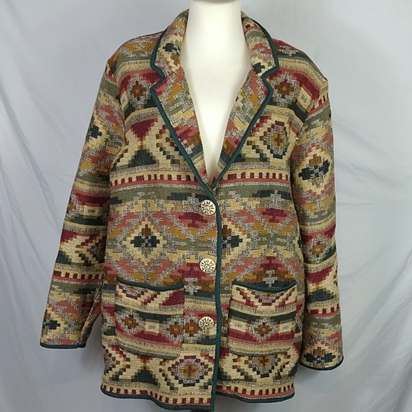 Vintage Womens Tapestry Blazer Aztec Size LT - Picture 1 of 9